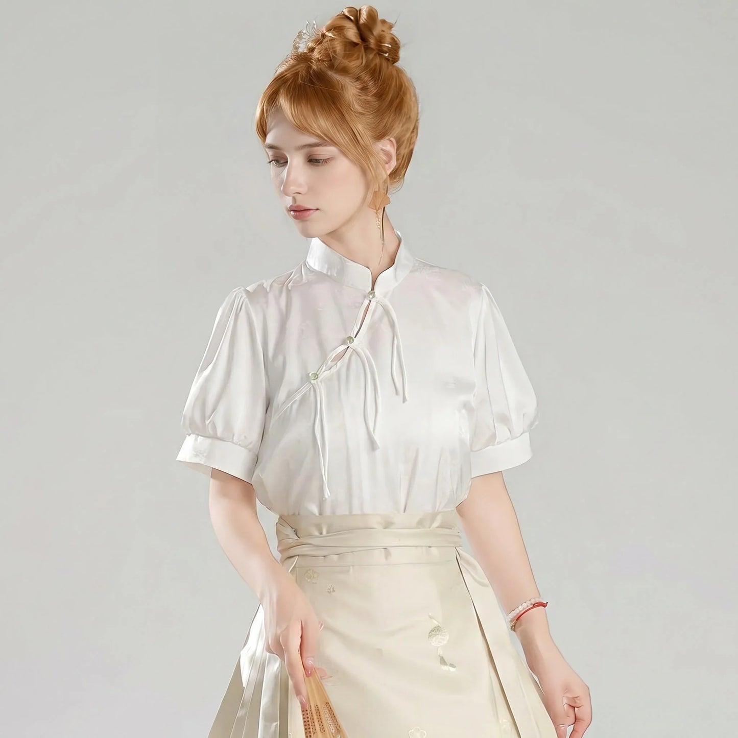 Short Sleeve Mandarin Collar Blouse
