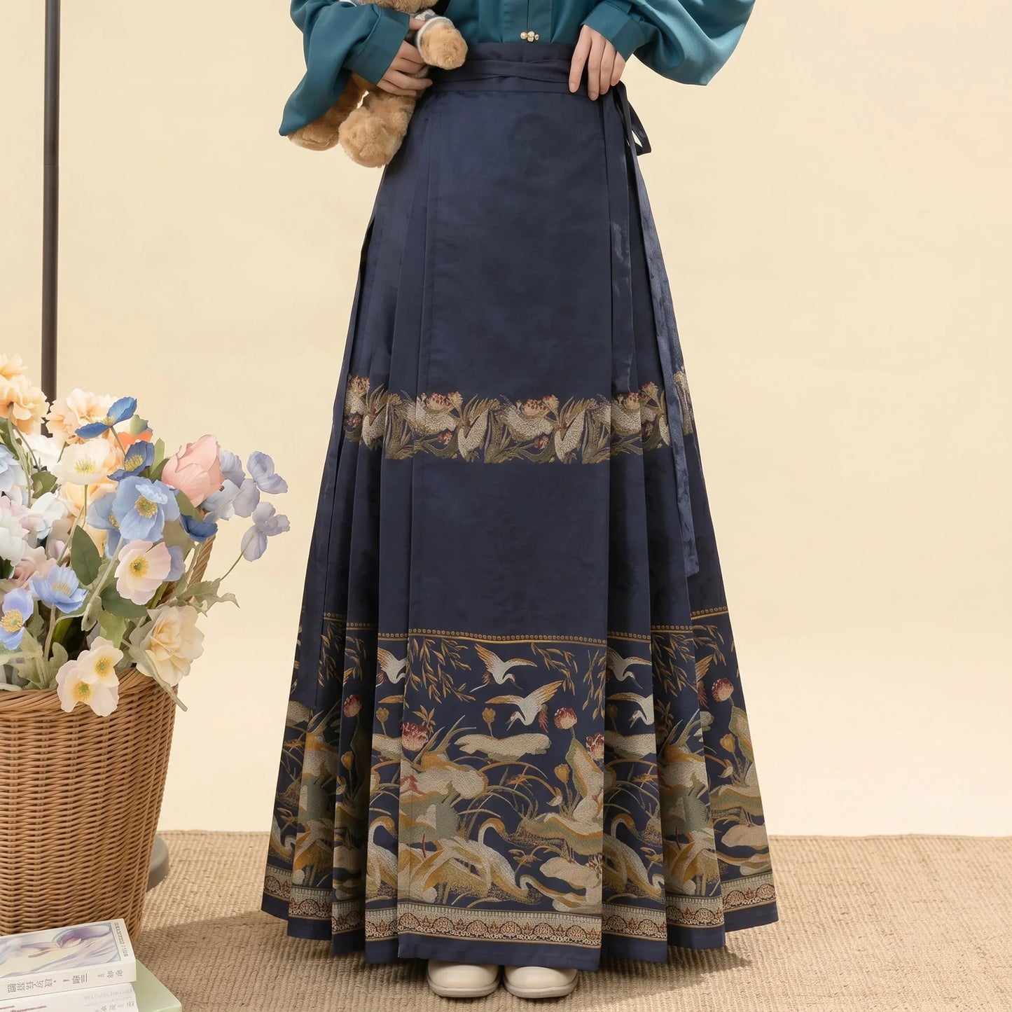 Teal & Navy Gold Jacquard Mamian Skirt Set