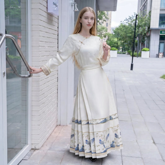 Ivory & Azure Embroidered Mamian Skirt