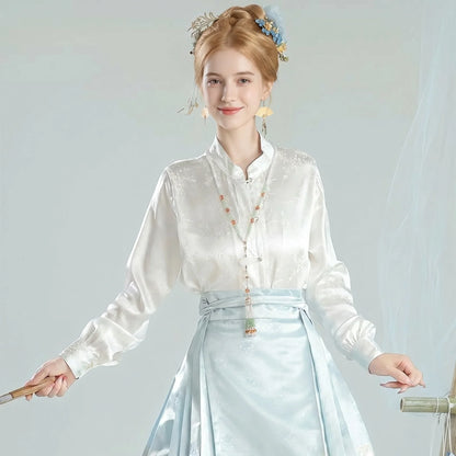 Pearl White Mandarin Collar Blouse