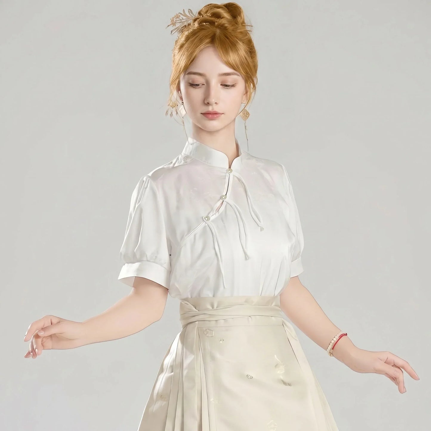 Short Sleeve Mandarin Collar Blouse