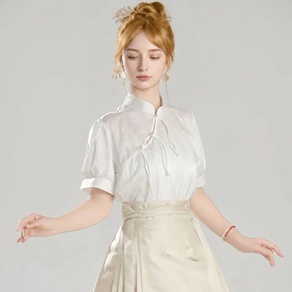 Short Sleeve Mandarin Collar Blouse