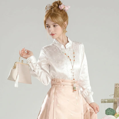 Pearl White Mandarin Collar Blouse