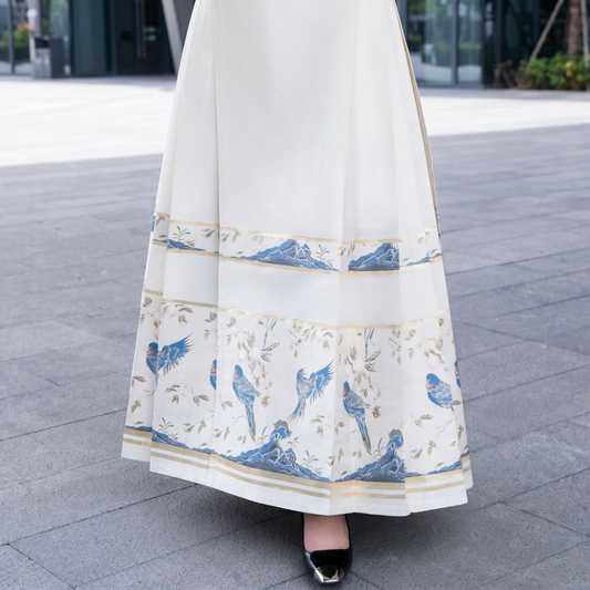 Ivory & Azure Embroidered Mamian Skirt