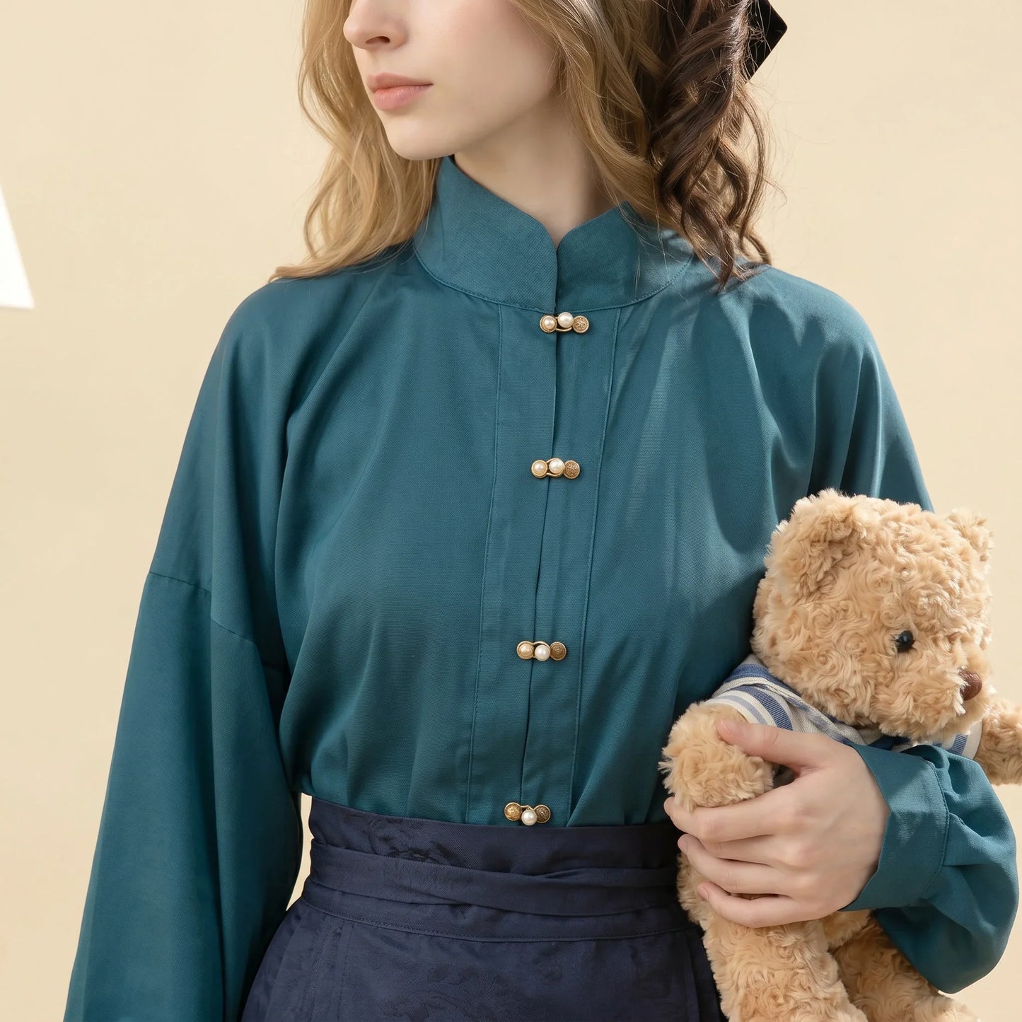 Teal & Navy Gold Jacquard Mamian Skirt Set