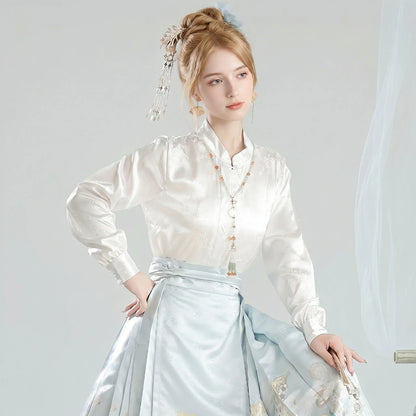 Pearl White Mandarin Collar Blouse