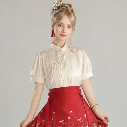 Short Sleeve Mandarin Collar Blouse